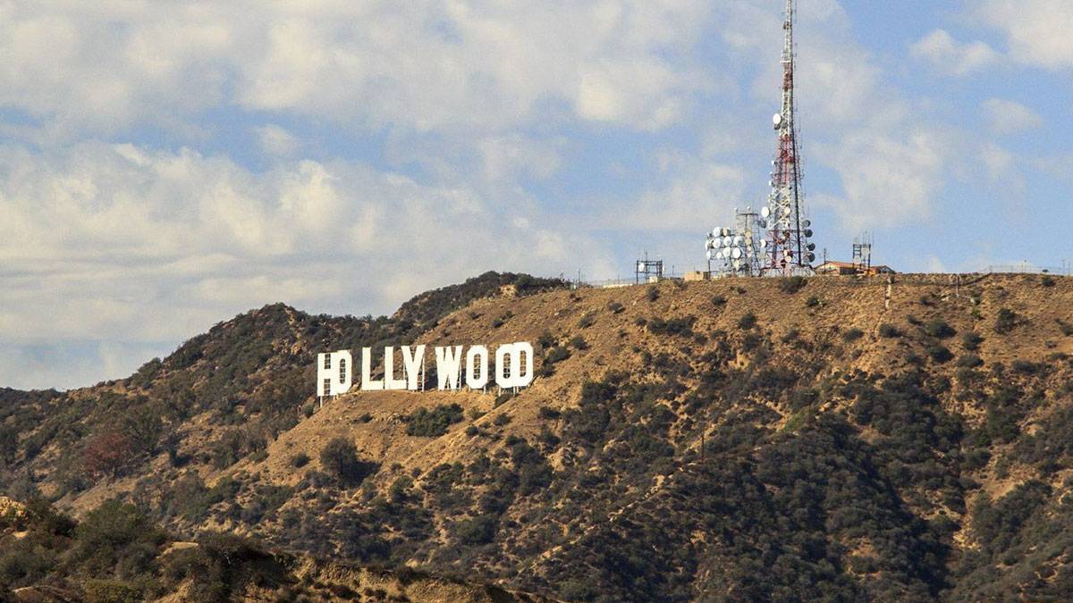 aerial view of the hollywood sign in Los Angeles, California